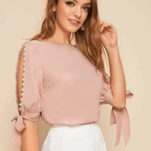 Blusa de manga com pérolas