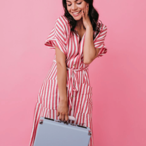 Vestido longo de listras rosa