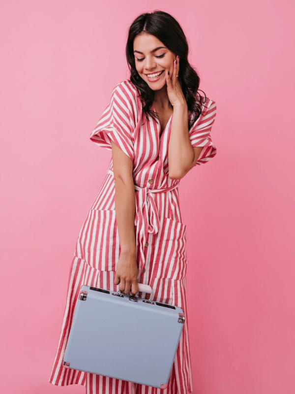 Vestido longo de listras rosa