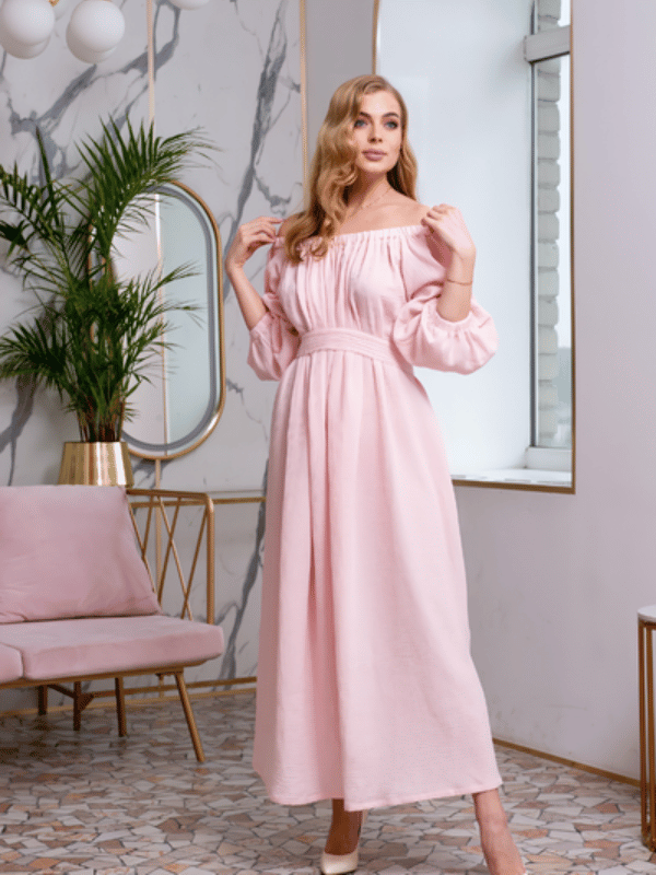Vestido longo rosa de manguinha